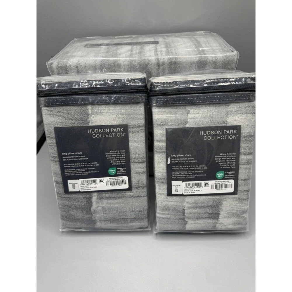 Hudson Park Collection Brushed Texture Stripe KING Duvet Cover + 2 KING Sham New